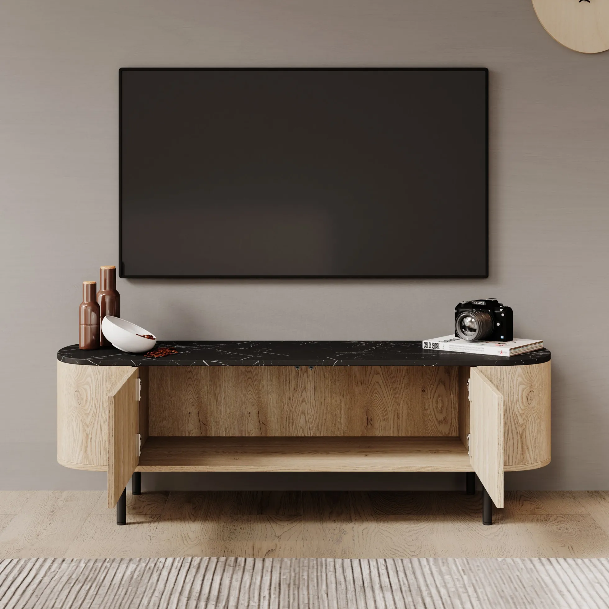 Lauran - TV-Meubel - Eiken/Zwart - 140x40x45 cm