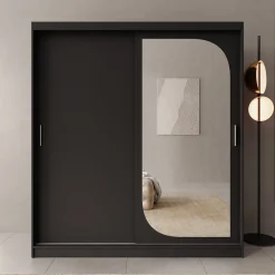 Lava - Kledingkast met 2 schuifdeuren - Zwart - 180x62x200 cm