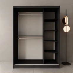 Lava - Kledingkast met 2 schuifdeuren - Zwart - 150x62x200 cm