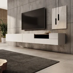 Lavar - TV-meubel - Wit/Eiken - 269x41x32 cm