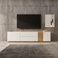 Lavar - TV-meubel - Wit/Eiken - 204x41x50 cm
