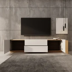 Lavar - TV-meubel - Wit/Eiken - 204x41x50 cm