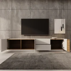 Lavar - TV-meubel - Wit/Eiken - 239x41x50 cm