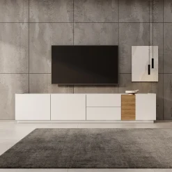 Lavar - TV-meubel - Wit/Eiken - 239x41x50 cm