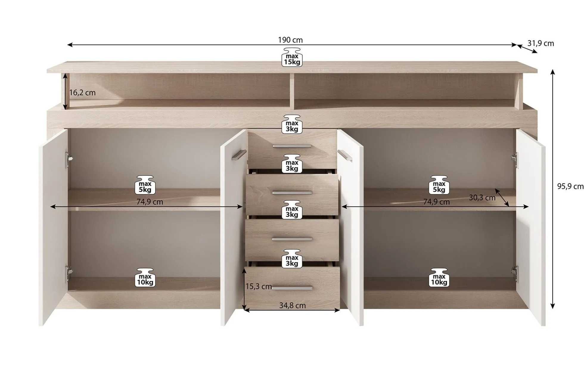 Lavina - Dressoir - Old wood/antraciet - 190x32x96 cm