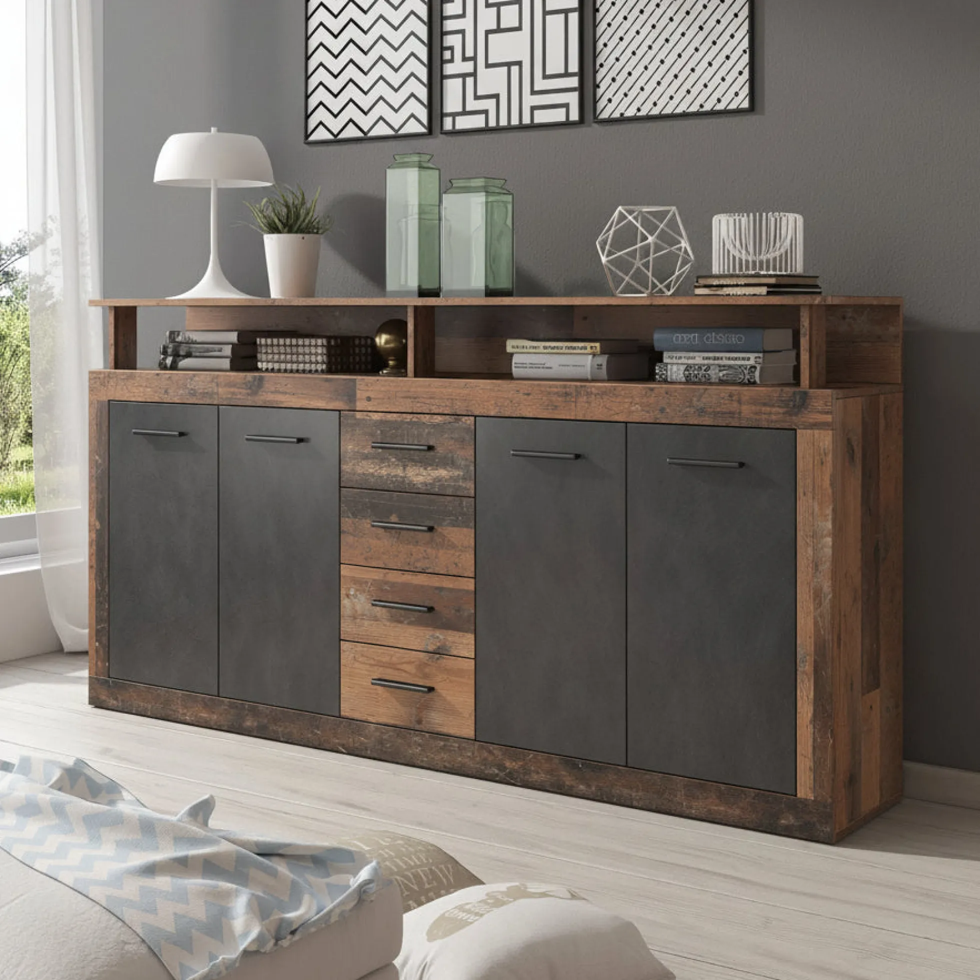 Lavina - Dressoir - Old wood/antraciet - 190x32x96 cm