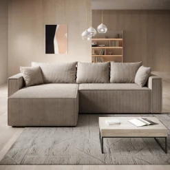 Lawrence - Hoekbank 3-zits met chaise longue - Ribstof bruin - Links
