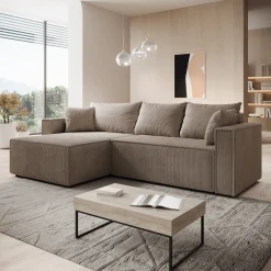 Lawrence - Hoekbank 3-zits met chaise longue - Ribstof bruin - Links