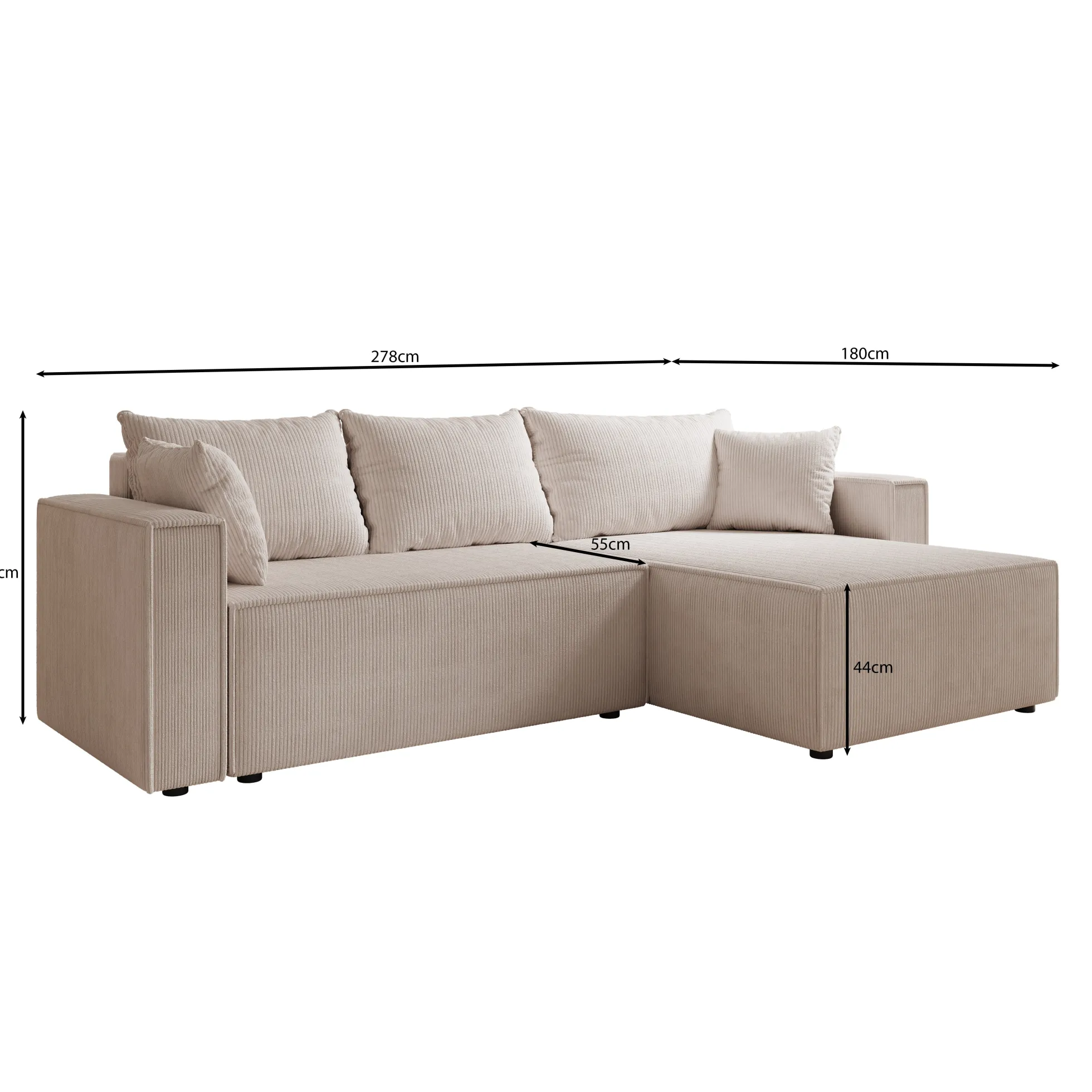 Lawrence - Hoekbank 3-zits met chaise longue - Ribstof beige - Rechts