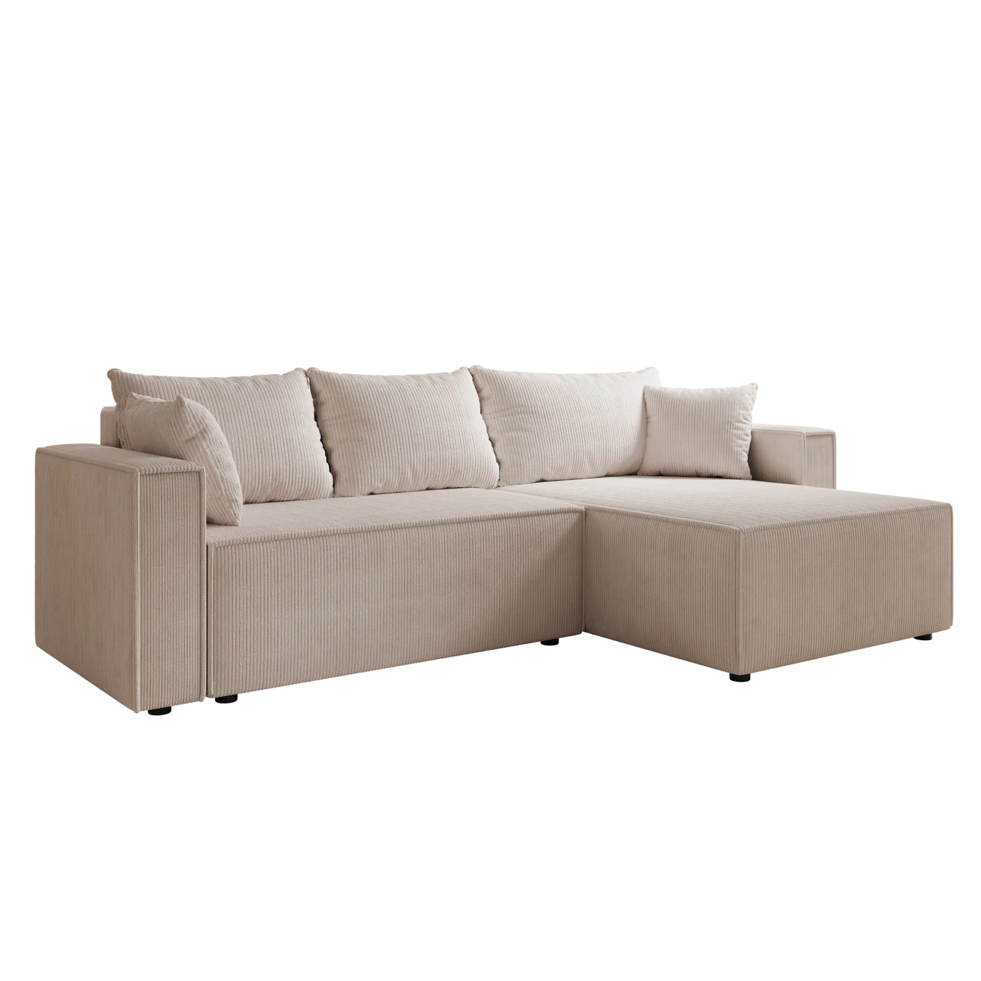 Lawrence - Hoekbank 3-zits met chaise longue - Ribstof beige - Rechts
