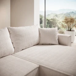 Lawrence - Hoekbank 3-zits met chaise longue - Ribstof beige - Rechts