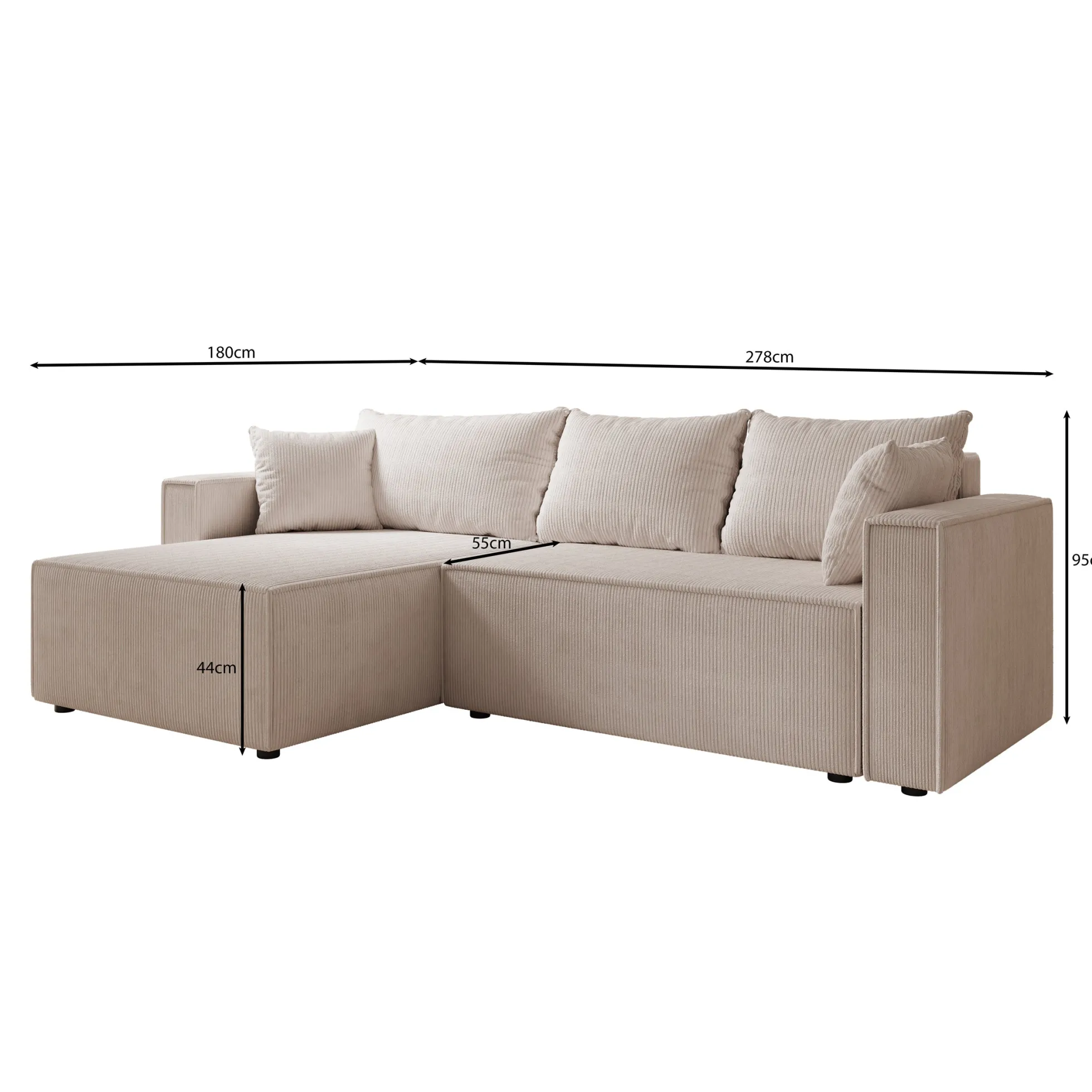 Lawrence - Hoekbank 3-zits met chaise longue - Ribstof beige - Links