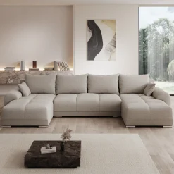 Layana U - Hoekbank 4-zits met chaise longue - Stof beige - Universeel