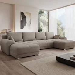 Layana U - Hoekbank 4-zits met chaise longue - Stof beige - Universeel