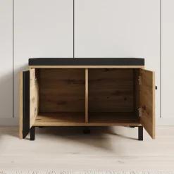 Lazuli - Schoenenkast met zitkussen - Eikenpatroon - 80x40x57 cm