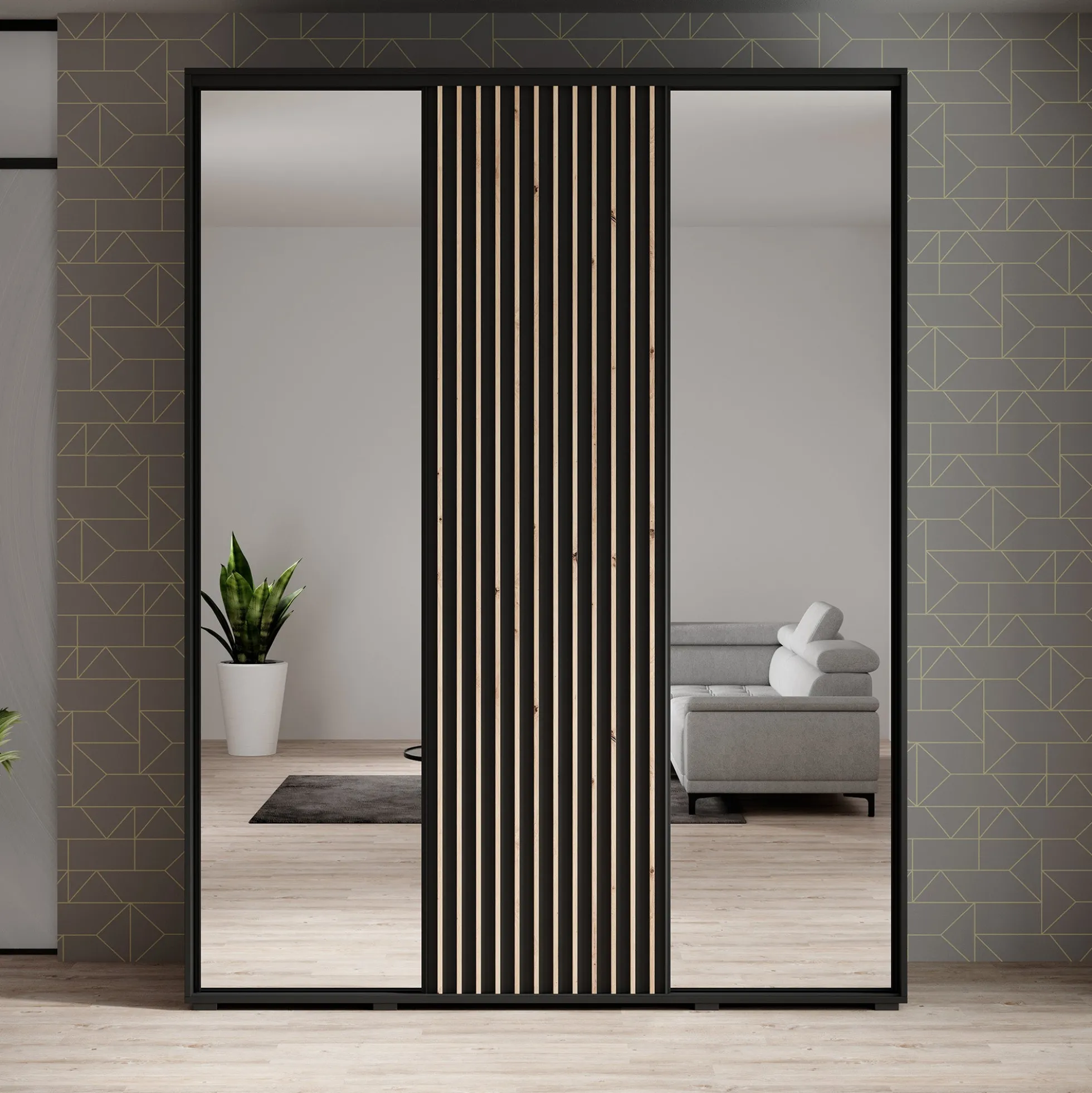 Leandro - Kledingkast met schuifdeuren - Zwart - 180x60x235 cm