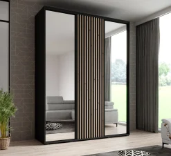 Leandro - Kledingkast met schuifdeuren - Zwart - 180x60x235 cm