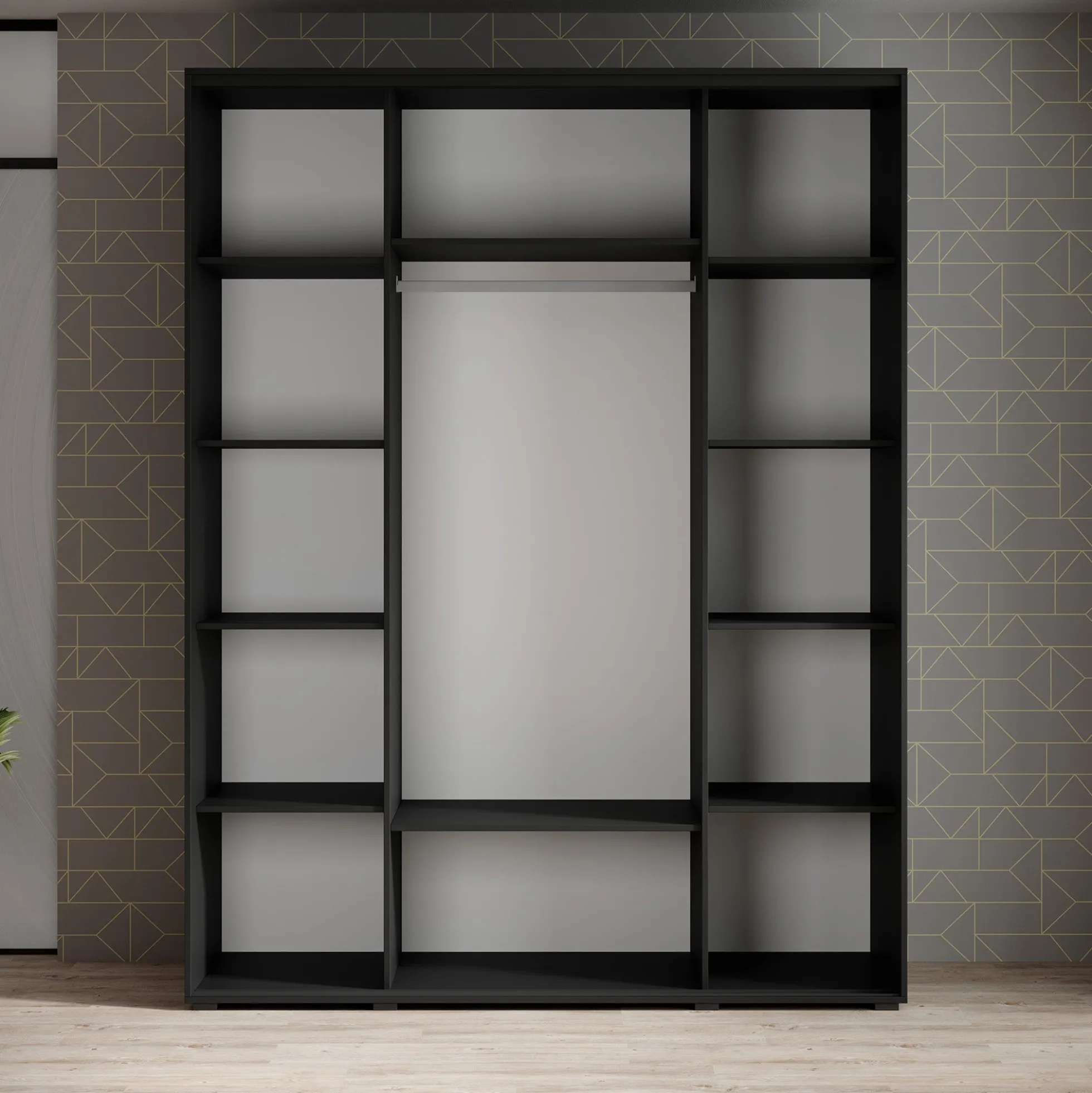 Leandro - Kledingkast met schuifdeuren - Zwart - 180x60x235 cm