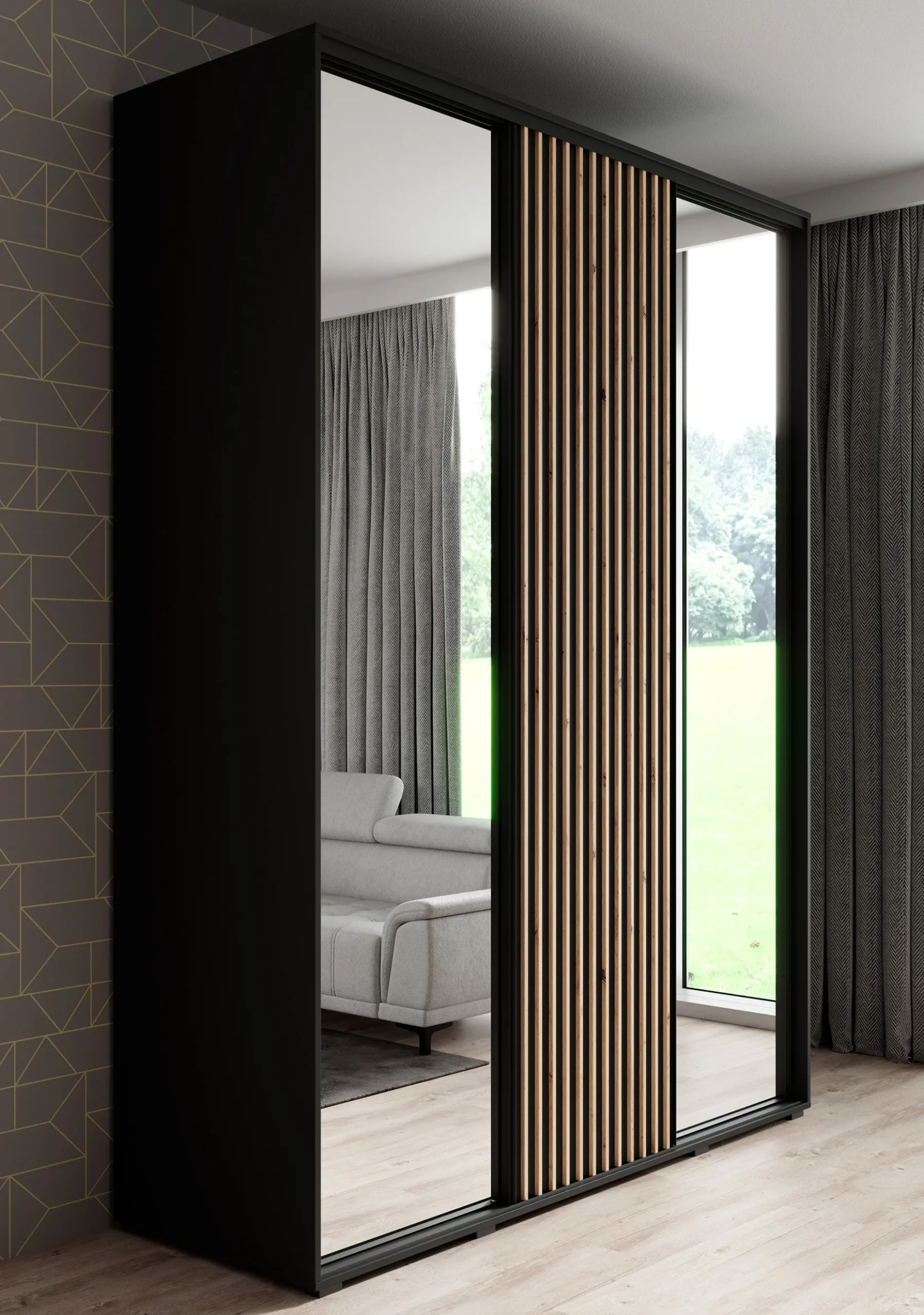 Leandro - Kledingkast met schuifdeuren - Zwart - 180x60x235 cm