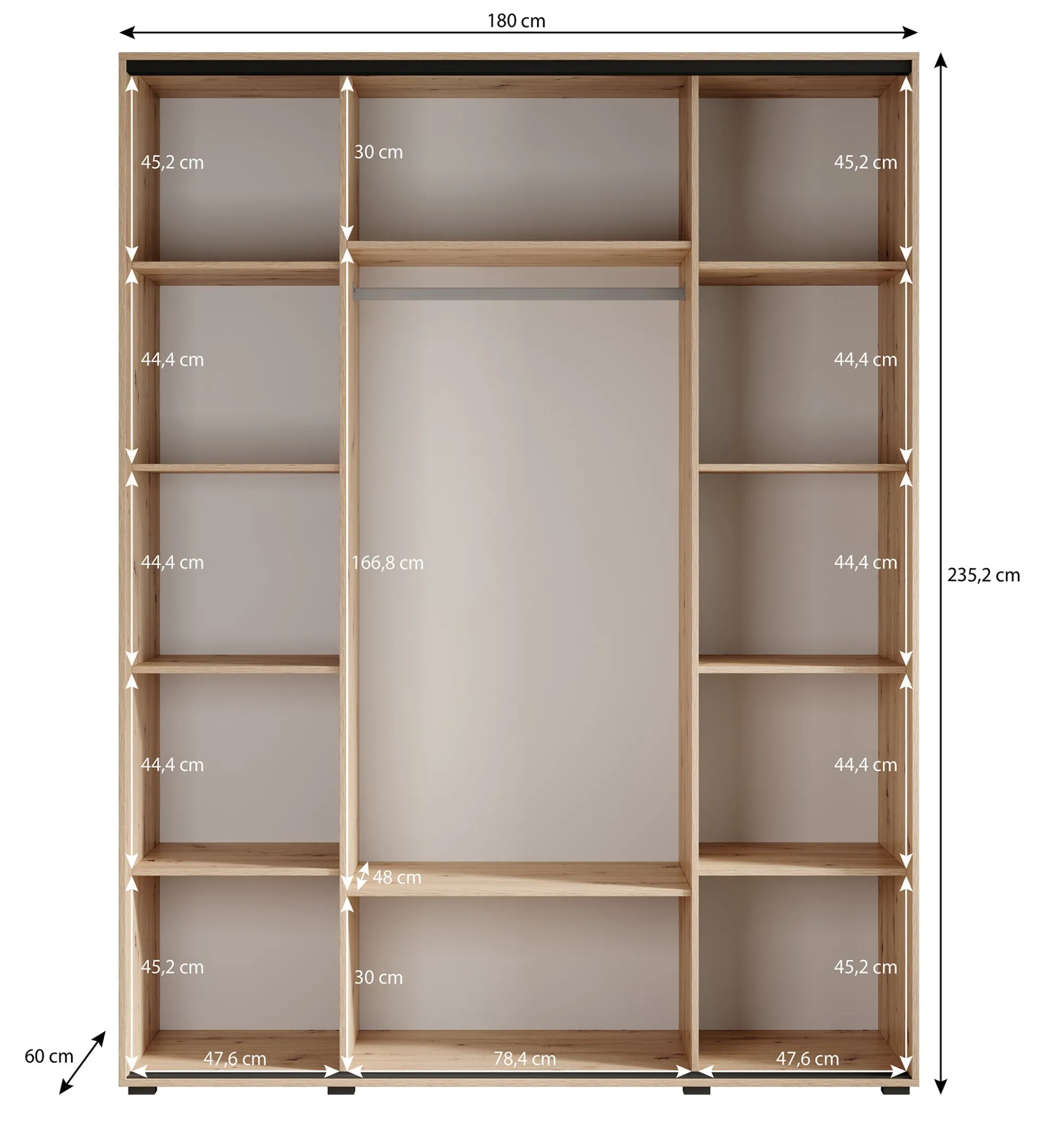 Leandro - Kledingkast met schuifdeuren - Zwart - 180x60x235 cm