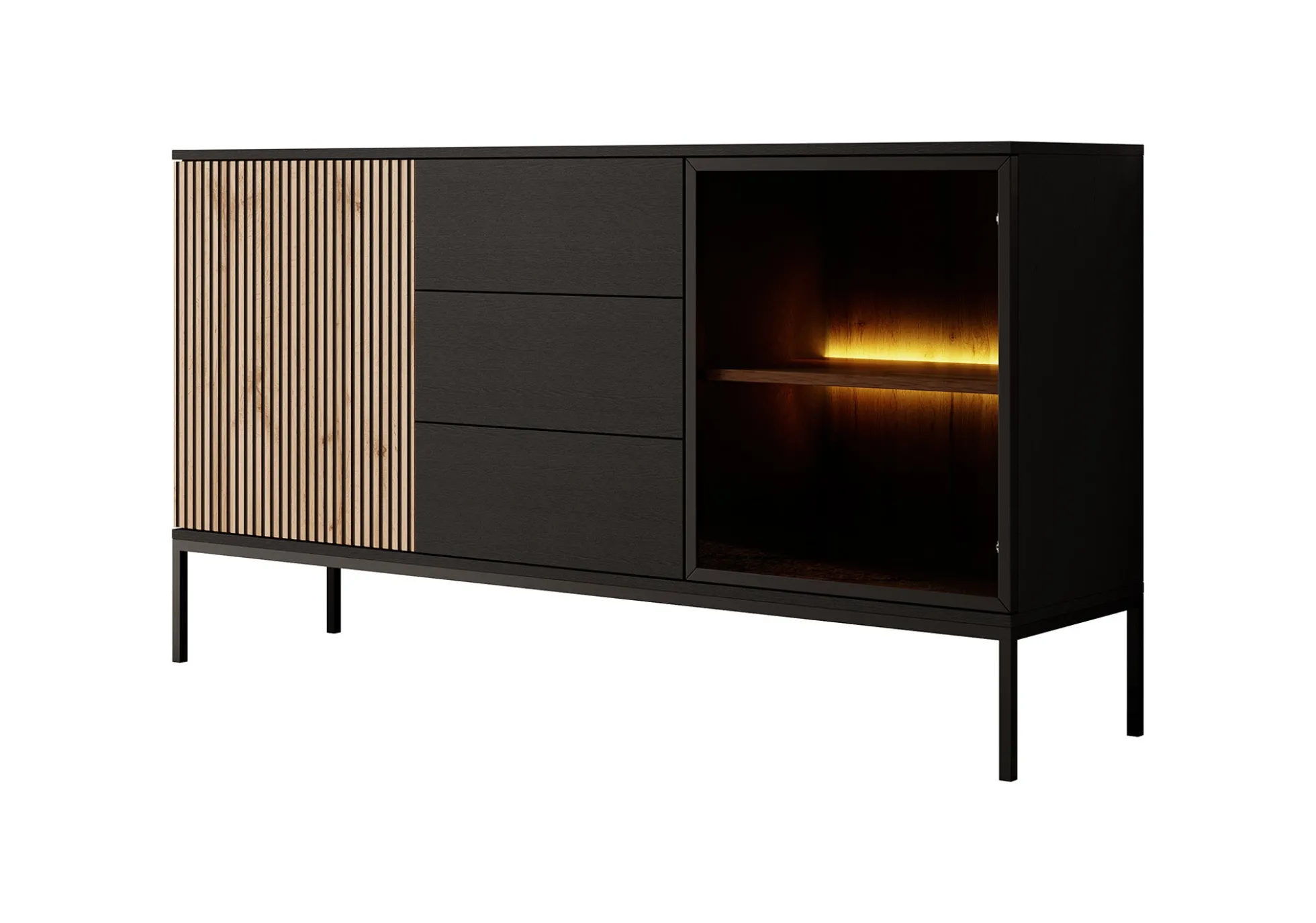 Legend 2 - Dressoir - Zwart/eiken - 154x39x83 cm