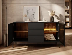 Legend 2 - Dressoir - Zwart/eiken - 154x39x83 cm