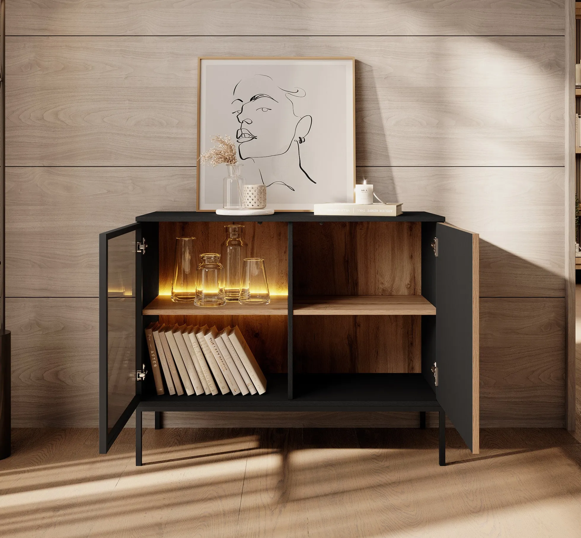 Legend - Dressoir - Zwart/eiken - 104x39x83 cm