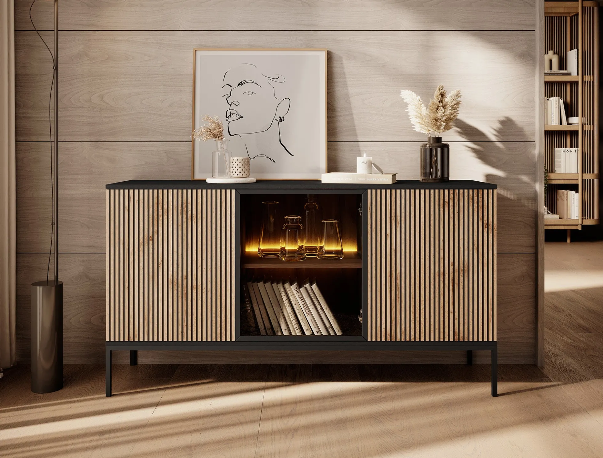 Legend - Dressoir - Zwart/eiken - 154x39x83 cm