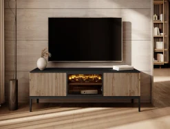 Legend - TV-Meubel met 3 deuren - Mat zwart/eiken - 154 cm