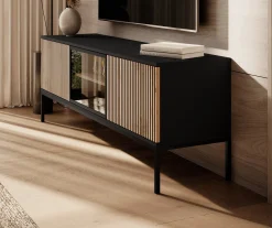 Legend - TV-Meubel met 3 deuren - Mat zwart/eiken - 154 cm
