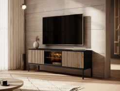 Legend - TV-Meubel met 3 deuren - Mat zwart/eiken - 154 cm