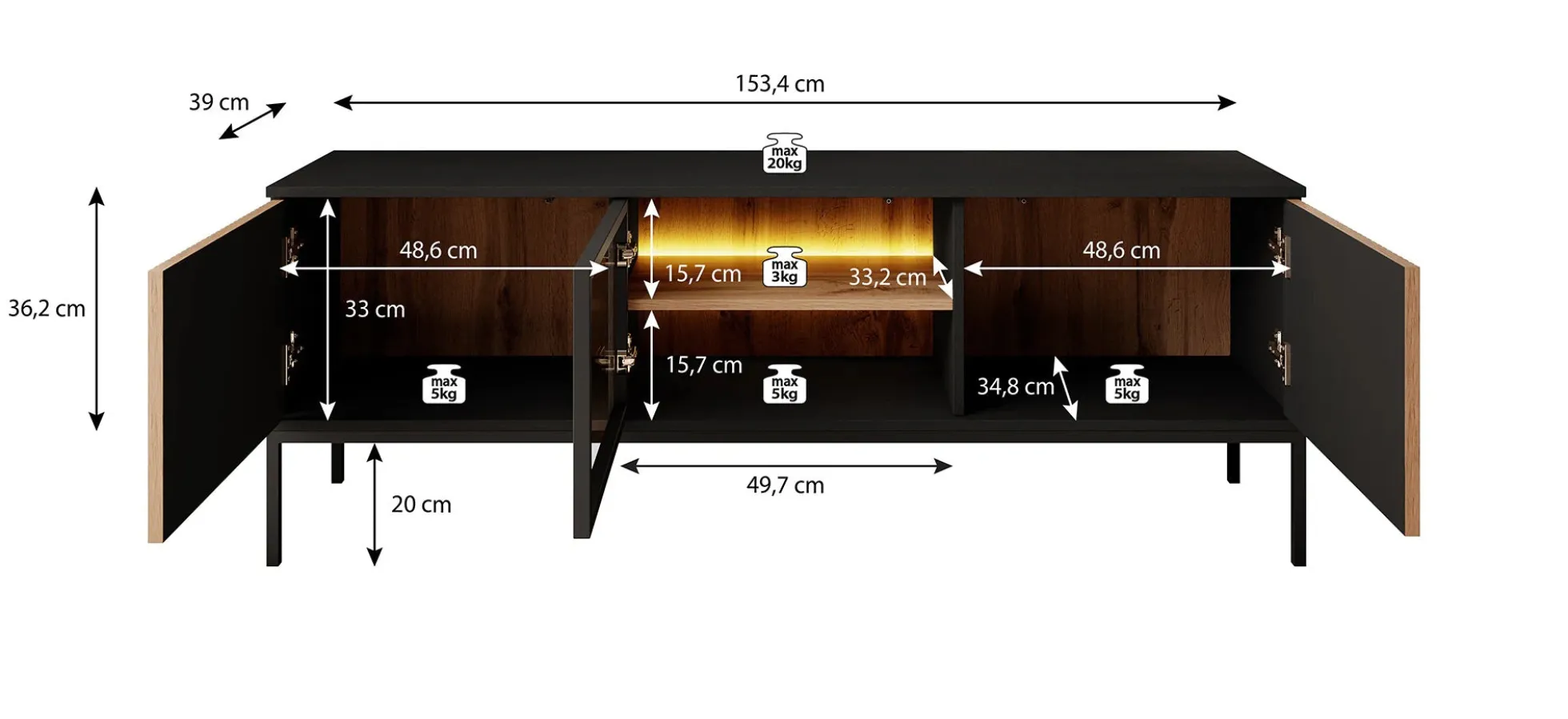 Legend - TV-Meubel met 3 deuren - Beige - 154 cm