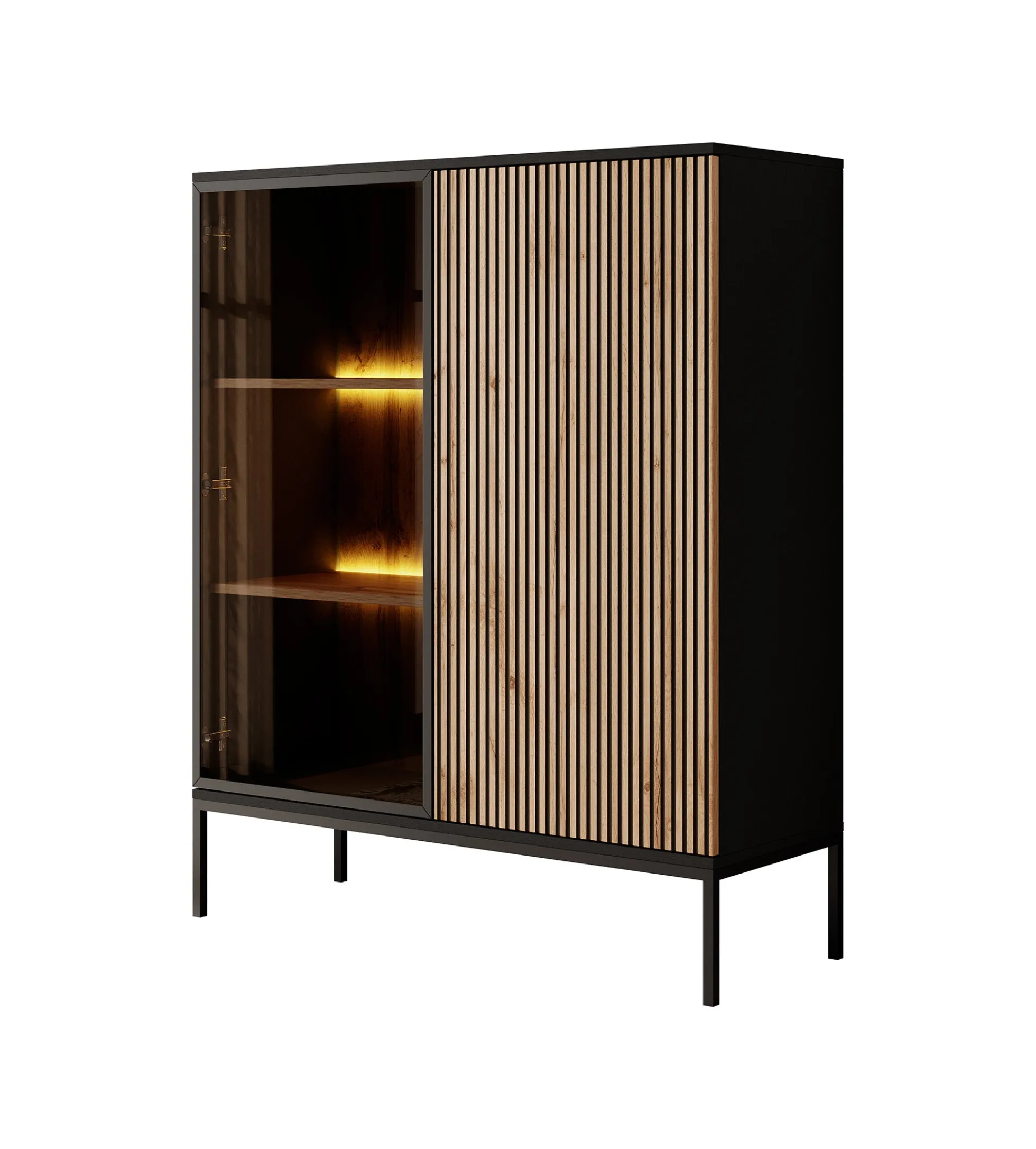Legend - Vitrinekast - Zwart/eiken - 104x39x126 cm