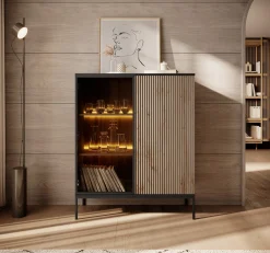 Legend - Vitrinekast - Zwart/eiken - 104x39x126 cm
