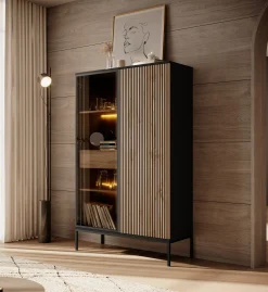 Legend - Vitrinekast - Zwart/eiken - 104x39x166 cm