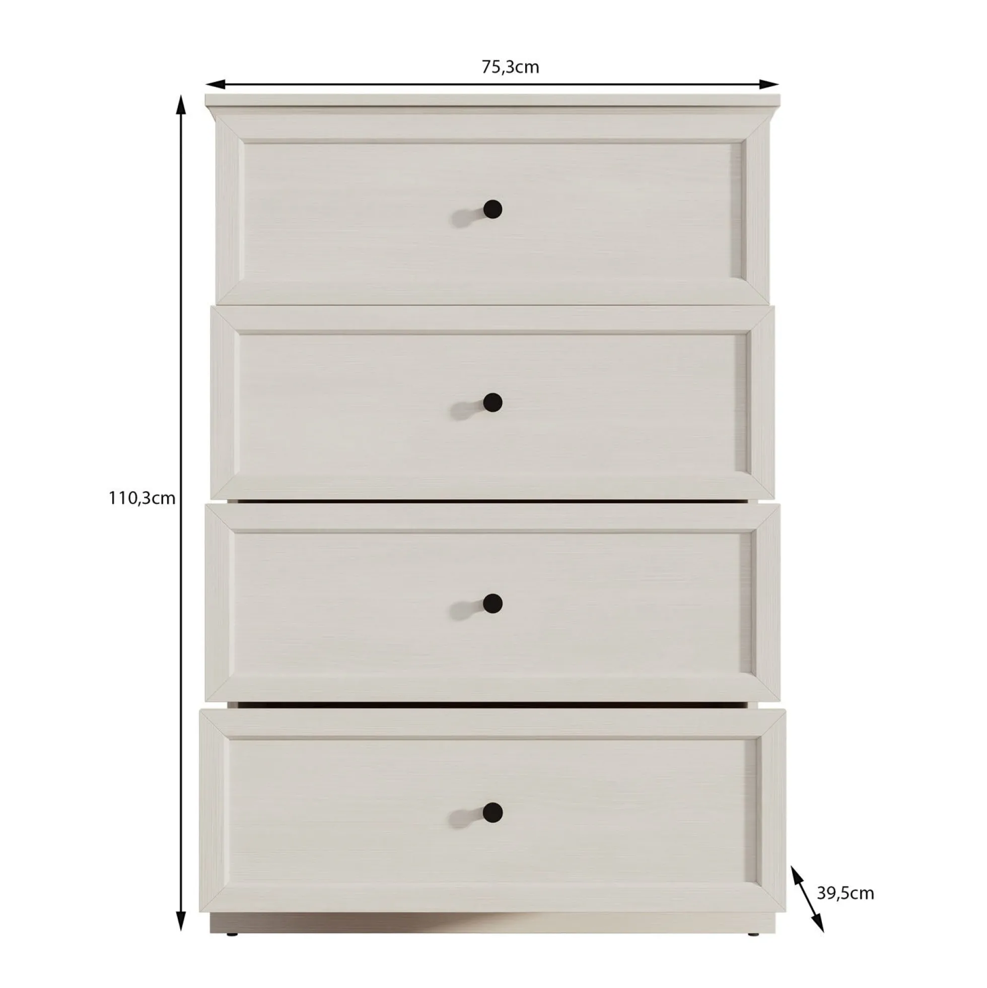 Leroy - Ladekast - Wit eiken - 75x40x110 cm