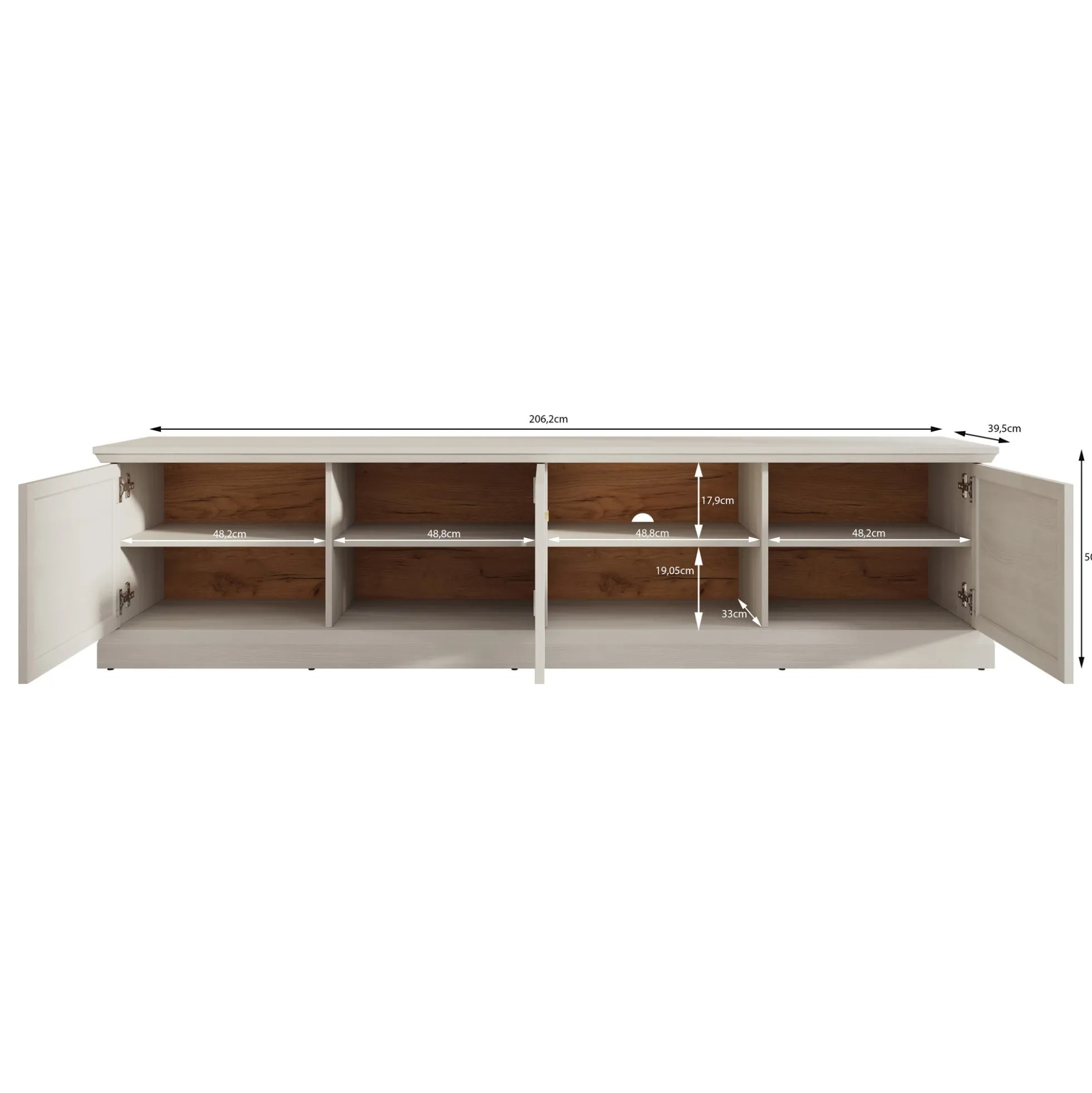 Leroy - TV-Meubel - Zwart eiken - 206x40x51 cm