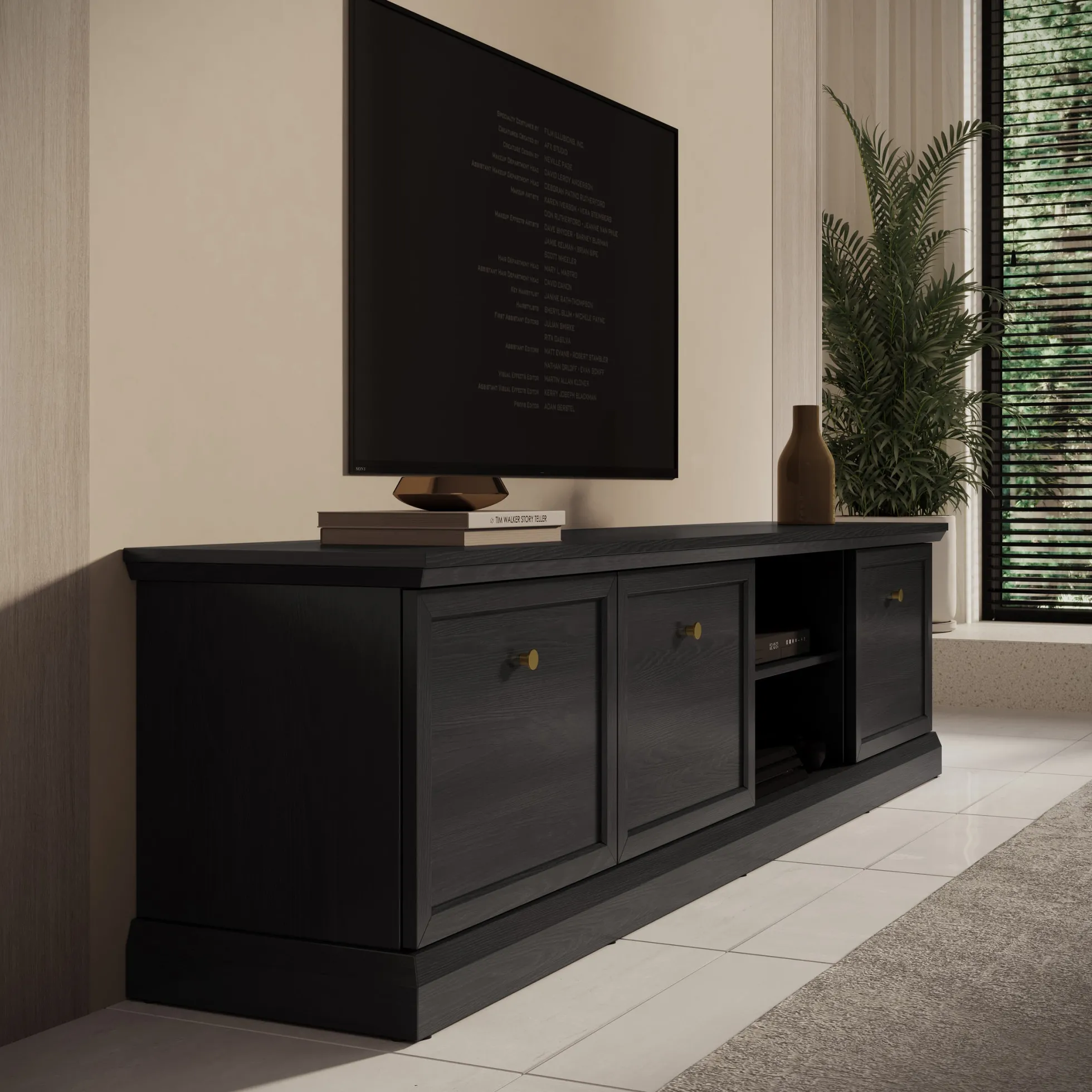 Leroy - TV-Meubel - Zwart eiken - 206x40x51 cm