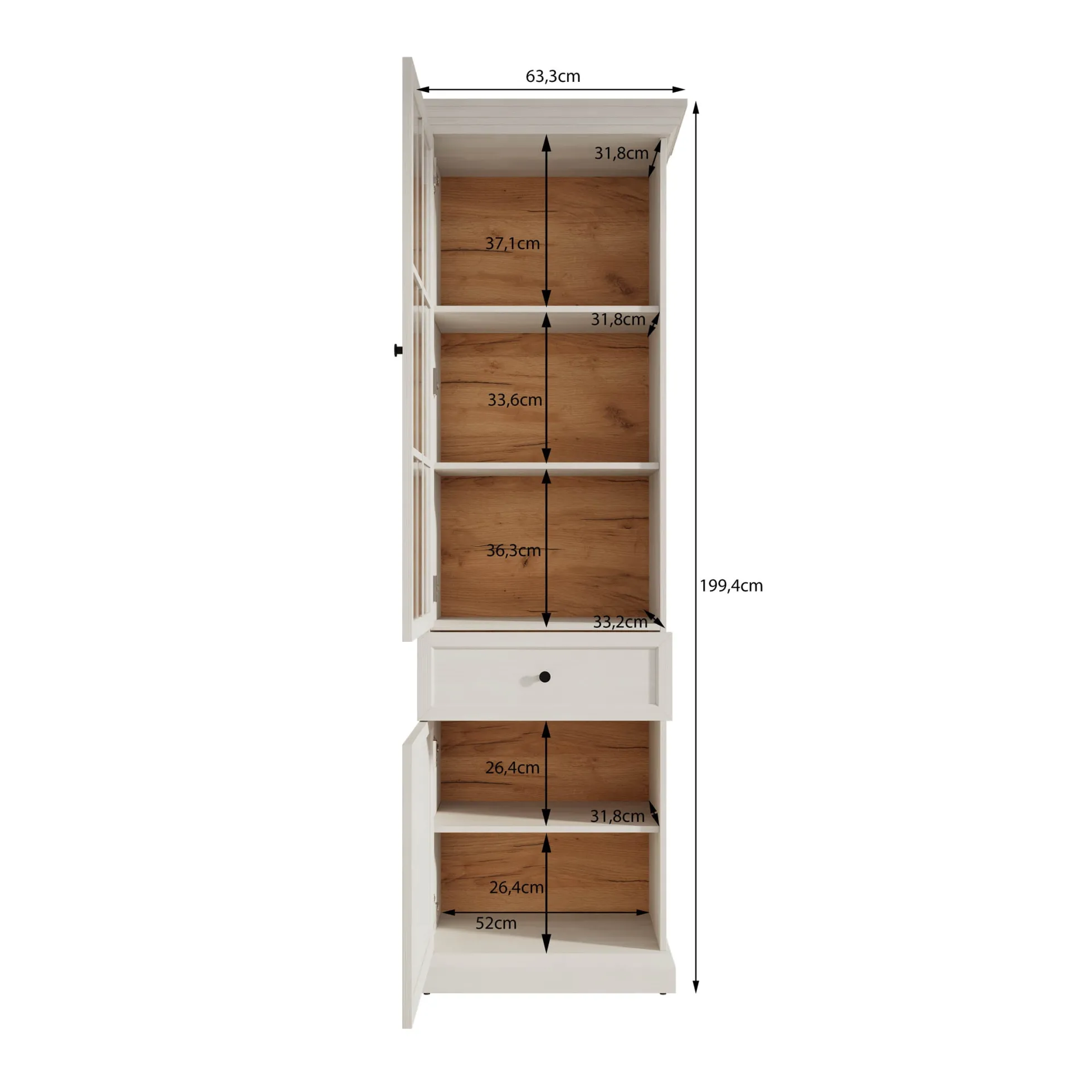 Leroy - Vitrinekast - Wit - 63x41x199 cm
