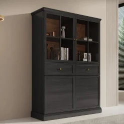 Leroy - Vitrinekast - Zwart - 114x40x161 cm