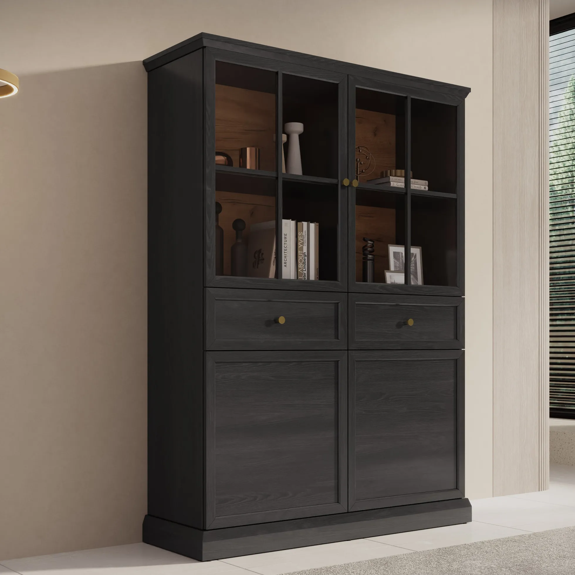 Leroy - Vitrinekast - Zwart - 114x40x161 cm