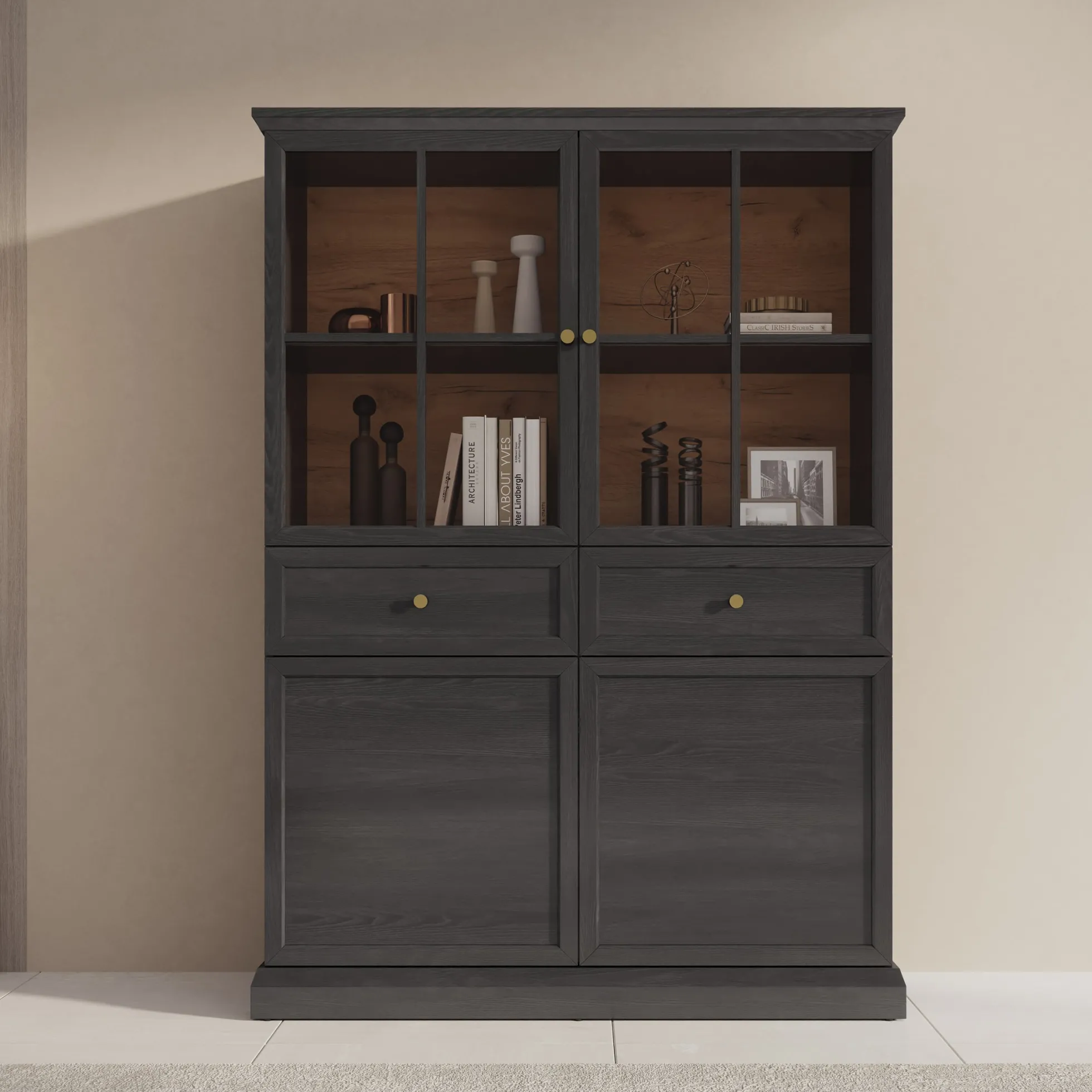 Leroy - Vitrinekast - Zwart - 114x40x161 cm