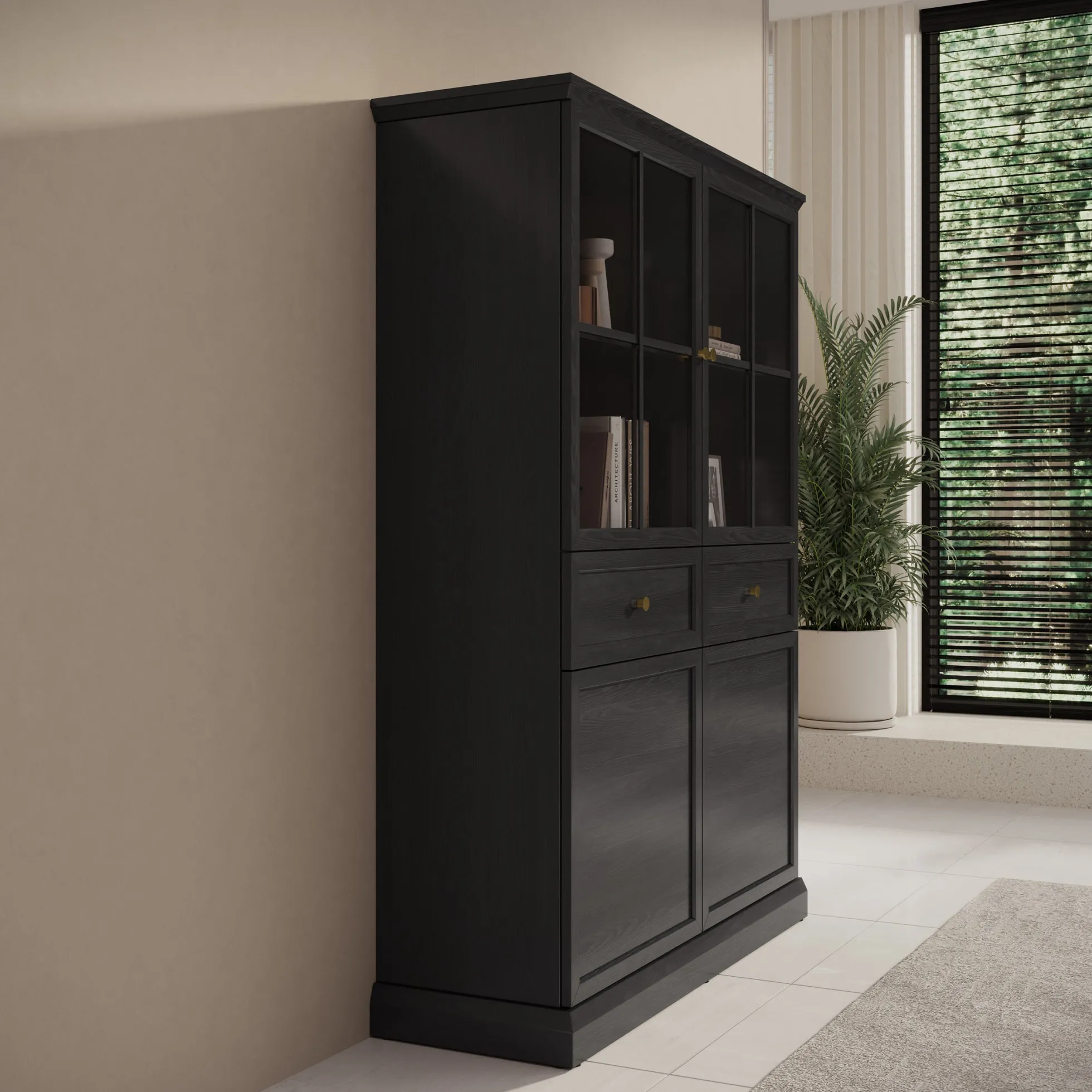 Leroy - Vitrinekast - Zwart - 114x40x161 cm
