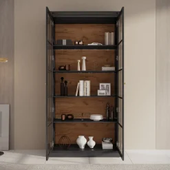 Leroy - Vitrinekast - Zwart - 102x41x199 cm