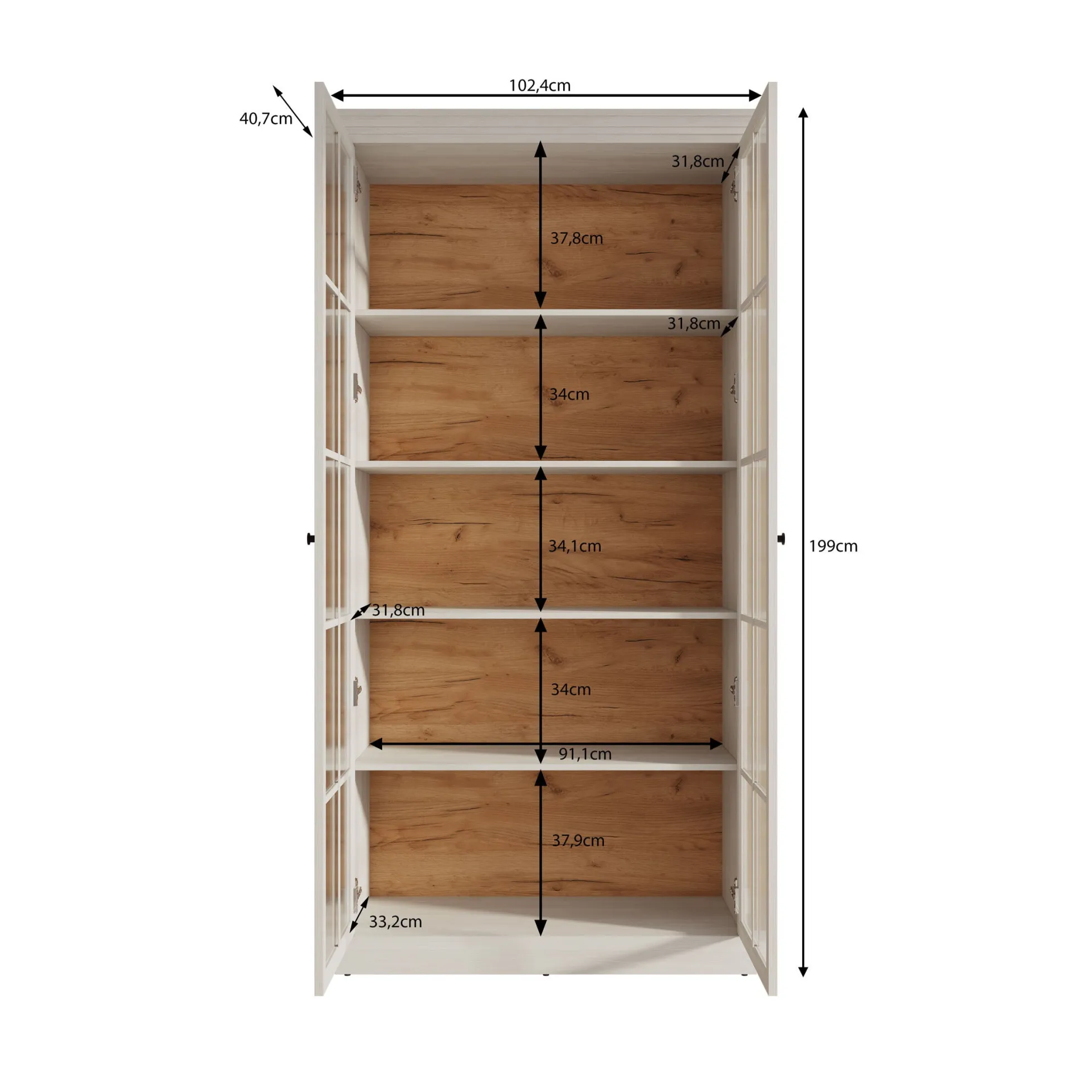 Leroy - Vitrinekast - Zwart - 102x41x199 cm