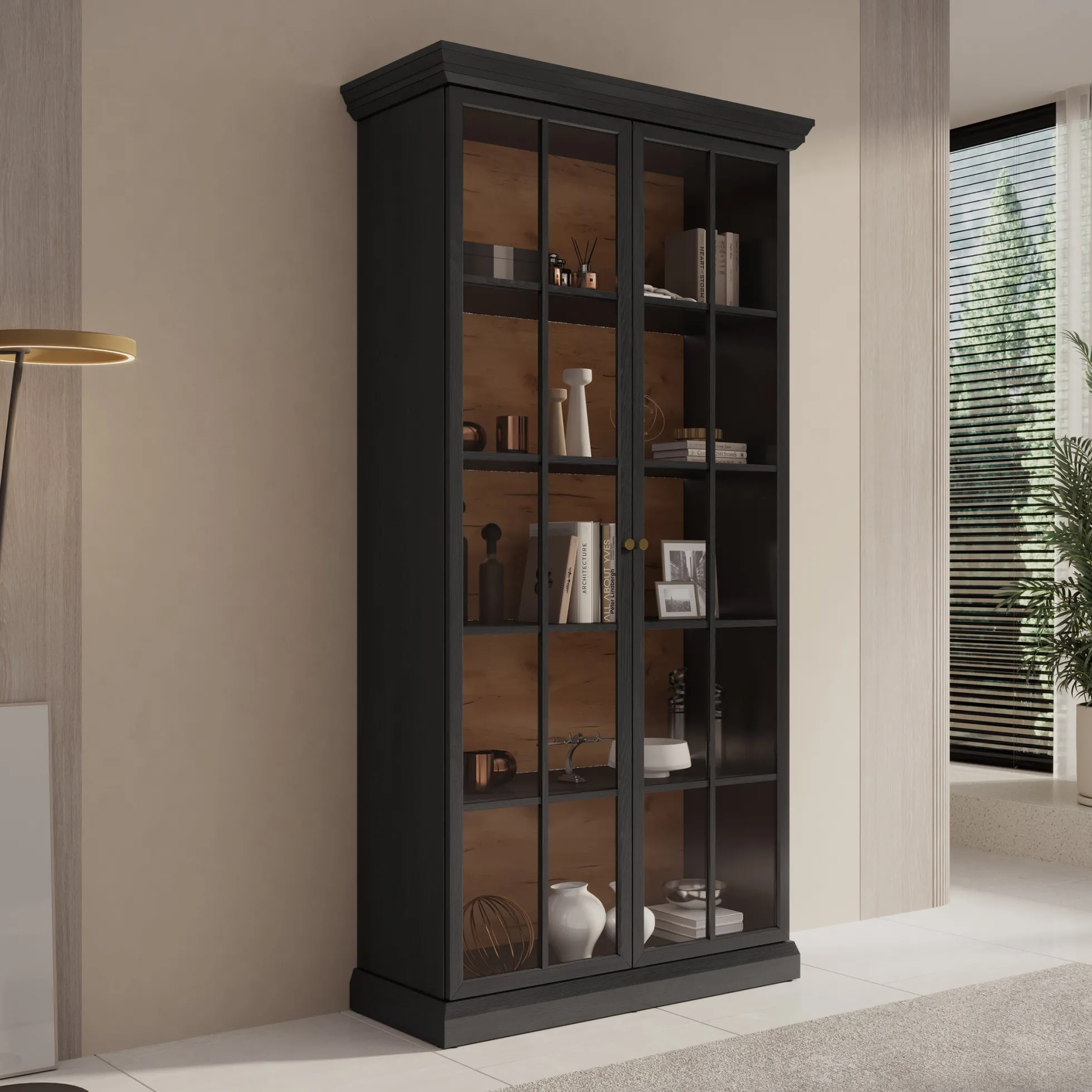 Leroy - Vitrinekast - Zwart - 102x41x199 cm