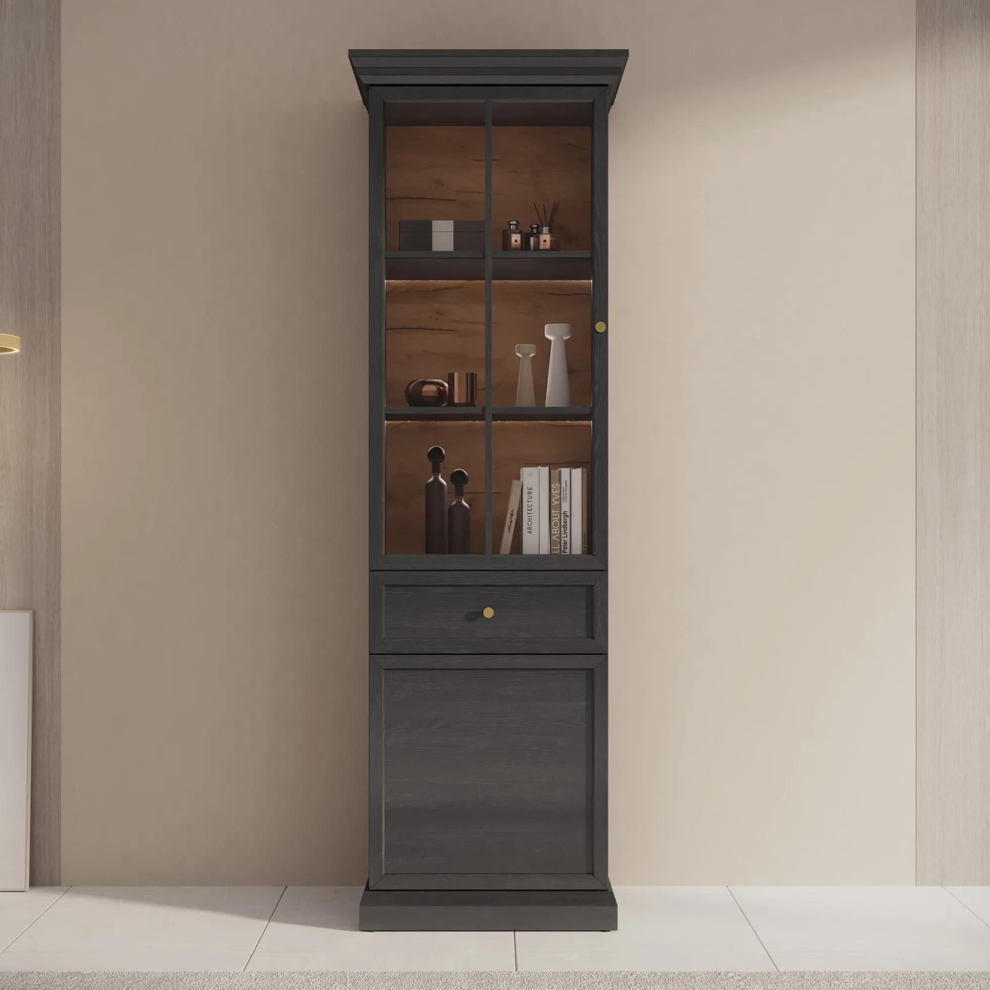 Leroy - Vitrinekast - Zwart - 63x41x199 cm