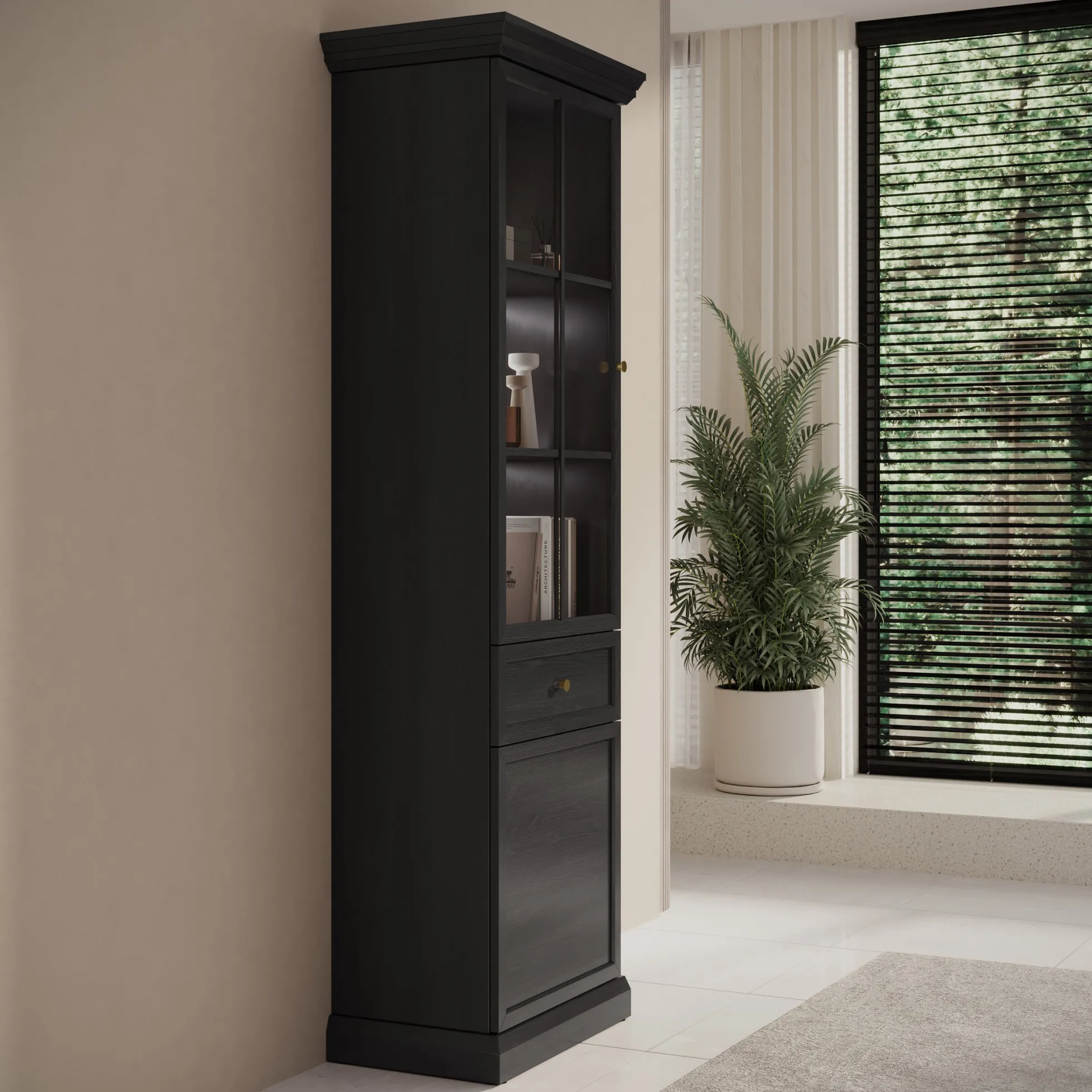 Leroy - Vitrinekast - Zwart - 63x41x199 cm