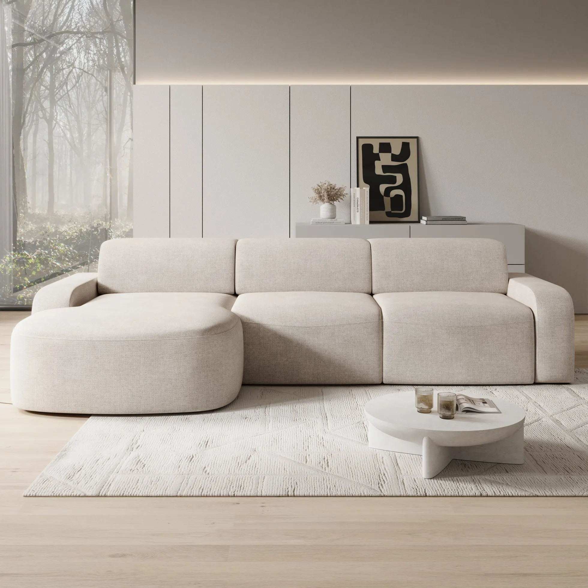 Liftado - Hoekbank 3-zits met chaise longue - Stof beige - Links