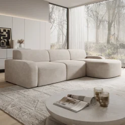 Liftado - Hoekbank 3-zits met chaise longue - Stof beige - Rechts